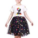 Sunny Fashion Girls Dress White Black Floral Cold Shoulder Tutu Casual Everyday Size 5 Years