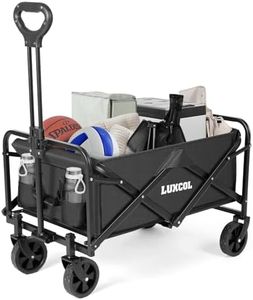 LUXCOL Collapsible Folding Outdoor Utility Wagon,Beach Wagon Cart with All Terrain Wheels & Drink Holders,Portable Sports Wagon for Camping, Shopping, Garden and Beach(Black)