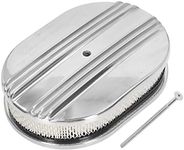 12in Air Cleaner, Oval Half Finned Polished Aluminum Air Cleaner Filter, Classic Nostalgic Half Finned Moon Air Filter Assembly for, for Hot Rod, Fits for 5 1/8in Carburetors