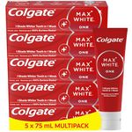 Colgate Max White One Whitening Toothpaste 5 x 75ml | Clinically Proven Formula that Removes up to 100% of Surface Stains | 1 Shade Whiter in 1 Week | Teeth whitening toothpaste | Fluoride toothpaste