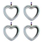 WANDIC Rhinestone Photo Charm, 4 Pcs Holographic Colorful Heart Crystal Photo Pendant Bridal Wedding Bouquet Charms Living Floating Memory Locket for 2 Pictures