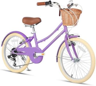 Glerc 20 Inch Beach Cruiser Bike, 6-Speed Hybrid City Bicycle for Girls Youth and Over 6 Years Old, Missy Bike with Wicker Basket & Lightweight, Purple