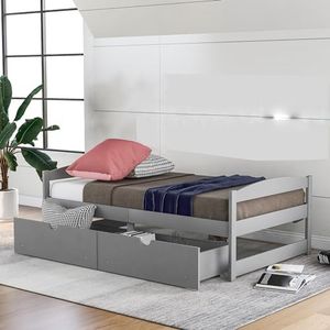 CuisinSmart Wood Daybed with 2 Drawers,Twin Size Platform Bed Slats Support,Wood Daybed Frame,Space-Saving, No Box Spring Needed,for Kids Teens Grey One Size