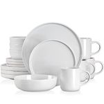 vancasso SESAM Light Grey Dinner Set- 16 Pieces Stoneware Dinnerware Set, Sesame Glaze Ceramic Combination Set with Dinner Plate/Dessert Plate/Soup Bowl/Mug, Service for 4