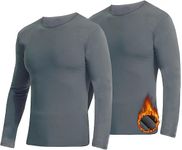 2 Pack Thermal Shirts for Men, Long Johns Shirts with Fleece Lined Long Sleeve,Thermal Tops for Men Winter, Grey, Medium