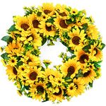 Souarts 16" Sunflower Wreath Artificial Wreath for Front Door Wreath Eucalyptus Leaves Wreath Garland for Home Office Wall Front Door Decor Eucalyptus Wreath Garland (Yellow Sunflower)