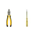 STANLEY 70-482 8'' Sturdy Steel Combination Plier Double Color Sleeve (Yellow and Black)+STANLEY 66-120 178mm/7.5'' Spark Detecting 2-in-1 Screwdriver 5mm, 100-500V AC