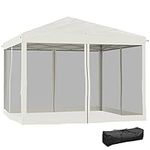 Outsunny 10' x 10' Pop Up Canopy Tent Gazebo with Removable Mesh Sidewall Netting, Carry Bag for Backyard Patio Outdoor, Beige