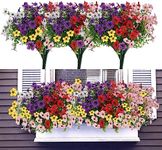 Katflyee 12 Bundles Artificial Fake Flowers Outdoors, Realistic UV Resistant Faux Plants with Silk Flowers for Outside Planters Window Box Front Porch Summer Decoration-Mix Color