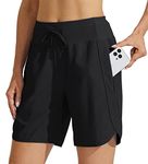 Willit Women's 7" Athletic Running Shorts Long Workout Hiking Shorts Quick Dry High Waisted Active Shorts Zipper Pocket Black XL