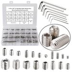 HanTof 380Pcs 19 Sizes #4-40 to 3/8"-16 UNC Standard SAE Hex Socket Cup Point Set Screws, Allen Head Grub Screws, Internal Hex Drive Headless Screws Assortment with 7pcs Hex Keys, 304 Stainless Steel