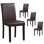 Giantex Dining Chairs Set of 4, Upholstered PU Leather Kitchen Chairs w/Solid Wood Frame, Padded Seat & Backrest, Mid Century Armless Kitchen Side Chairs for Dining Room, Restaurant, Brown