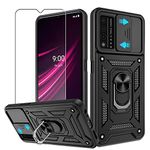 for T-Mobile Revvl V Plus 5G Case with HD Screen Protector with Slide Camera Cover, Atump 360Ã‚° Rotation Ring Kickstand [Military Grade] Protective Case for T-Mobile Revvl V Plus 5G,Black