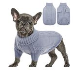 Queenmore Small Dog Pullover Sweater, Cold Weather Cable Knitwear, Classic Turtleneck Thick Warm Clothes for Chihuahua, Bulldog, Dachshund, Pug, Yorkie (Grey, Small)