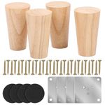 Belle Vous Wood Furniture Leg Replacement Set (4 Pack) - Solid Wooden Furniture Feet with Mounting Plate and Screws for Sofa/Couch, Cabinet, Bed, Chair or Dresser - 10cm/4 Inches