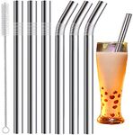 Stainless Steel Boba Straws, 0.5'' Extra Wide Reusable Metal Drinking Straws for Milkshakes, Bubble Tea, Smoothie, Set of 6 Jumbo Drinks with 1 Cleaning Brush11