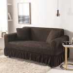 Lukzer 320 GSM Coffee Brown 3 Seater Turkish Sofa Cover Universal Couch Protector Bubble Fabric with Frill Universal Big Elasticity Furniture Slipcover (210-260cm/SC-097-03)
