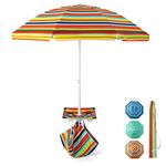 COSTWAY 2M Tilt Garden Parasol, Height Adjustable Beach Umbrella with Cup Holder Table, Zippered Pocket, Sandbag & Carry Bag, UPF50+ Sun Protection Outdoor Patio Sunshade Shelter (Multicolor)