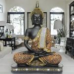 Global Grabbers Sitting Buddha Idol Statue Showpiece Orange and Black