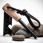 Überleben | Zünden Original Ferro Rod Fire Starter Survival Tool – Up to 15,000 Strikes, 3/8" Fire Steel with Wood Handle, Multi-Tool Striker & Lanyard – Waterproof Camping Essentials