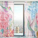 Mnsruu Window Sheer Curtains, Tropical Flowers Hummingbirds Soft Tulle Voile Curtains for Living Room Bedroom 140 x 198 cm, 2 Panels