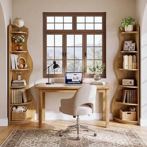 Tribesigns Modern Wavy Corner Shelf Set of 2, 68.9-Inch 6-Tier Wall Corner Display Bookshelf, Unique Tall Bookcase Storage Rack Plant Stand for Small Space, Living Room, Home Office, Bedroom, Rustic