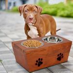 Pure Souls Jasper Pet Feeder, Natural Acacia Wood Feeders Stand, Elevated Dog Bowls 1250 ml, Food Water Diner, Durable Double Bowl Feeding Stands for Dogs - Large (53 x 26 x 26 cm)