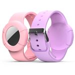 TAYCASE Air Tag Wristband Kids(2 Pack), Soft Silicone Air Tag Case for Kids, Lightweight GPS Tracker Holder Compatible with Apple Airtag Watch Band for Child (Purple & Pink)