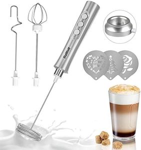 Electric Milk Frother, Dallfoll USB Rechargeable Handheld Mini Milk Foam Maker Blender Mixer for Coffee, 3 Speeds Adjustable Drink Mixer with 3 Whisks for Cappuccino, Latte, Bulletproof, Matcha