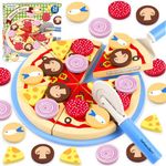 Beberolen Wooden Pizza Toy Play Food Set for Kids Pretend Play Kitchen Accessories Cutting Food Toys for 3 4 5 Years Old Toddlers Boys Girls