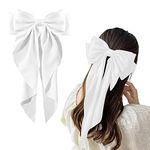 Silky Satin Bowknot Clips for Women Girls White Black Red Bow Clips Large Hair Bows Accessories for Women Girls Hair Bow Ribbons for Hair (White)