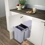 Warmiehomy Pull Out Kitchen Bin, Built-In Kitchen Bin, Built-In Waste Bin, Recycle Bin for Kitchen, Multi Waste Container, with Front Fixing Brackets - Grey, H420xD262xW490mm, 30L(10L+20L)