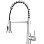 Warmiehomy Kitchen Tap Spring Kitchen Sink Tap with Pull Out Spray,360° Swivel High Arc Single Handle 1 Hole Stainless Steel Kitchen Sink Mixer Tap,Brushed Nickel