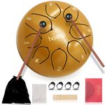 HASTHIP® 6-inch Steel Tongue Drum 8 Note, Percussion Instrument Handpan Drum with Bag, Music Book and Mallets for Kids and Adults Meditation Musical Education Concert Mind Healing Yoga (Gold)