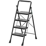 4 Step Ladder, RIKADE Folding Step Stool, Step Stool with Wide Anti-Slip Pedal, Lightweight, Portable Folding Step Ladder with Handgrip, Multi-use Steel Ladder for Household and Office