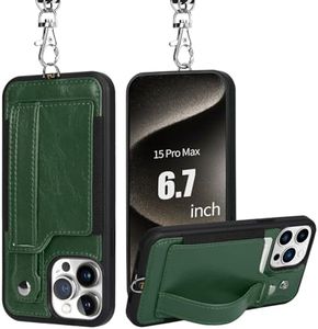 TOOVREN Phone Case Compatible With iPhone 15 Pro Max Lanyard Case for iPhone 15 Pro Max Wallet Case with Card Holder Stand Leather Case Fits iPhone 15 Pro Max Strap Case for Women & Men 6.7 Inch Green