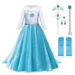 URAQT Fancy Princess Dress, Princess Costume with Princess Crown Magic Wand Accessories, Princess Dress Up for Girls, Deluxe Shining Cloak Fancy Dress for Party/Cosplay/Bridesmaid Light Green