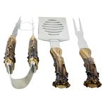 Antler Handle Grilling Set for BBQ Outdoors Style 3 Piece Cooking Set for BBQ and Grill