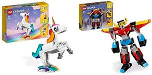 LEGO 31140 Creator 3 in 1 Magical Unicorn Toy to Seahorse to Peacock, Rainbow Animal Figures, Unicorn Gift for Girls and Boys & 31124 Creator 3in1 Super Robot Toy to Dragon Figure to Jet Plane