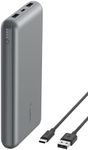 Belkin BoostCharge USB-C Portable Charger 20,000 mAh, 20K Power Bank w/ 1 USB-C Port and 2 USB-A Ports & Incl USB-C to USB-A Cable for iPhone 15/Plus/Pro/Pro Max,Samsung Galaxy S24 & More-Space Grey