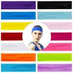 QUMENEY 14PCS Yoga Headbands Colorful Sport Fashion Headband Elastic Sweatband for Women Girls Sports Pilates Fitness (Mixed Colors)