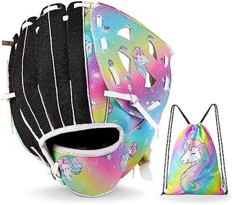 FIODAY Kids Baseball Glove 8.5 Inch Unicorn Softball Glove for Girls Baseball Mitts with Drawstring Bag Tee Ball Glove for Training and Beginner Play, Left Hand Glove Right Hand Throw, 2-4 Years