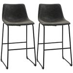 HOMCOM Bar Height Bar Stools Set of 2, Vintage PU Leather Bar Chairs, Kitchen Stools with Footrest for Home Bar, Dark Grey