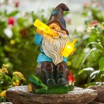 Solar Funny Garden Gnomes Statues Resin，Funny Gnome with LED Lights up Gnomes Decoration for Patio Balcony Yard Lawn, Novelty Gift for Outdoor Indoor Porch Decor Yellow