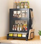 Dratal Kitchen Storage Cabinets Organizer Spice Rack 3 Tier Spice Rack with Lid Countertop Metal Kitchen Storage Organizer 4 Spice Boxes Shelf Spice Rack Spice Organizer Spice (Black Cabinet)