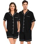 DIKFA Men Soft Pajamas Set Short Sleeve Button Down Sleepwear with Pockets Modal 2pcs Pjs Notch Collar Loungewear Black