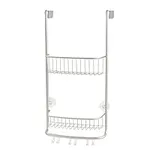 iDesign shower shelf for hanging, small shower shelf with two baskets and 3 double hooks, shower basket made of metal for the shower cubicle, silver