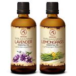 Essential Oil 2x100ml - Lavender & Lemongrass - Lavandula Angustifolia - Cymbopogon Flexuosus - India - Natural Scent - 100% Pure & Natural - Aromatherapy Oils - Essential Oils for Diffuser - Home
