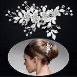 Wedding Hair Accessories for Women, Bridal Hair Accessories Silver Flower Rhinestone Hair Pins Bride Bridesmaid Wedding Flower Hair Clip Handmade Head Pieces for Women and Girls wedding Hair Piece