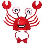 Lifreer Crab Hat Red Crab Headband Adjustable Funny Animal Fancy Dress Hats + Red Wine Bow Tie for Halloween Christmas Cosplay Party Costume